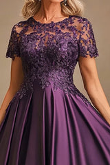 Purple A Line Round Neck Mother of the Bride Dress With Lace