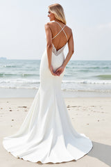 Simple Ivory Satin Mermaid Wedding Dress with Slit