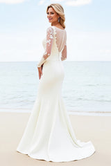 Lace Ivory Mermaid Illusion Long Sleeve Wedding Dress