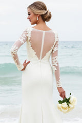 Graceful Ivory Lace Mermaid Wedding Dress with Long Sleeves