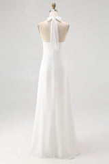 Simple White Halter A Line Chiffon Engagement Dress
