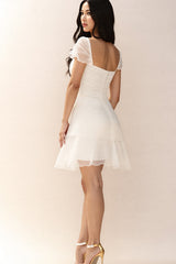 White Cap Sleeve Square Neck A Line Graduation Dress