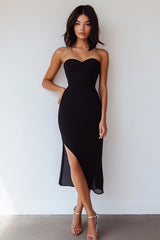Sheath Sweetheart Midi Black Tie Dress With Slit