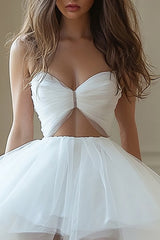 White Sweetheart Cut Out A Line Graduation Dress