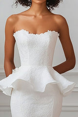 Mermaid White Ruffled White Prom Dress With Lace