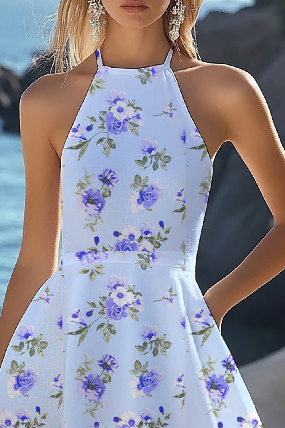 White Halter A Line Short Graduation Dress