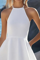 White Halter A Line Short Graduation Dress