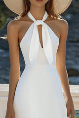 Halter White Keyhole Chiffon Graduation Dress