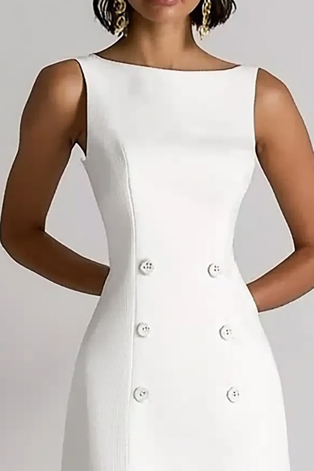 Ivory A Line Boat Neck Midi Graduation Dress