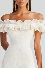 Off The Shoulder White Bodycon Ruffled Graduation Dress