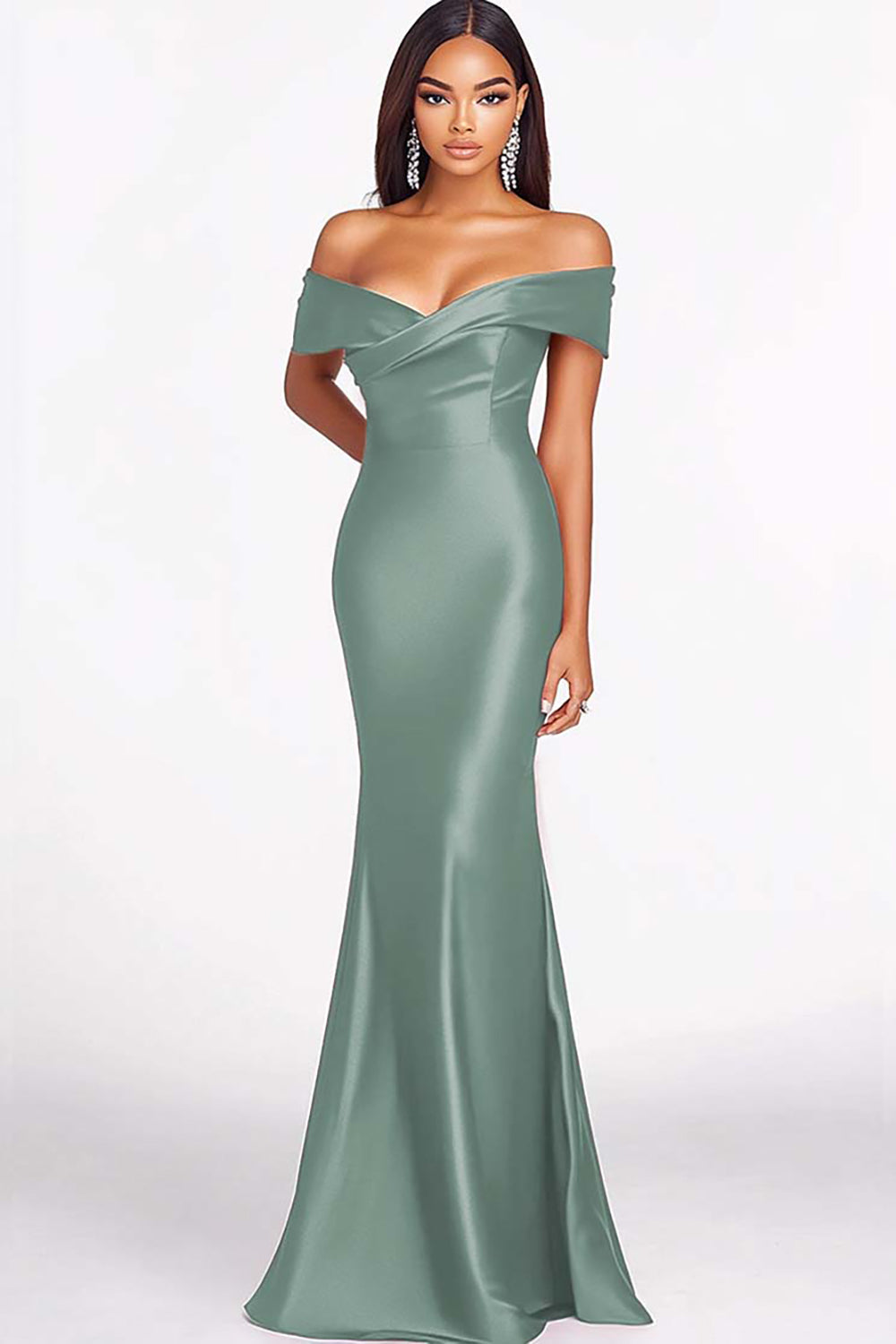 Red Mermaid Off The Shoulder Satin Formal Dress