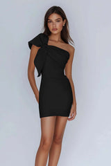 White One Shoulder Bow Bodycon Graduation Dress