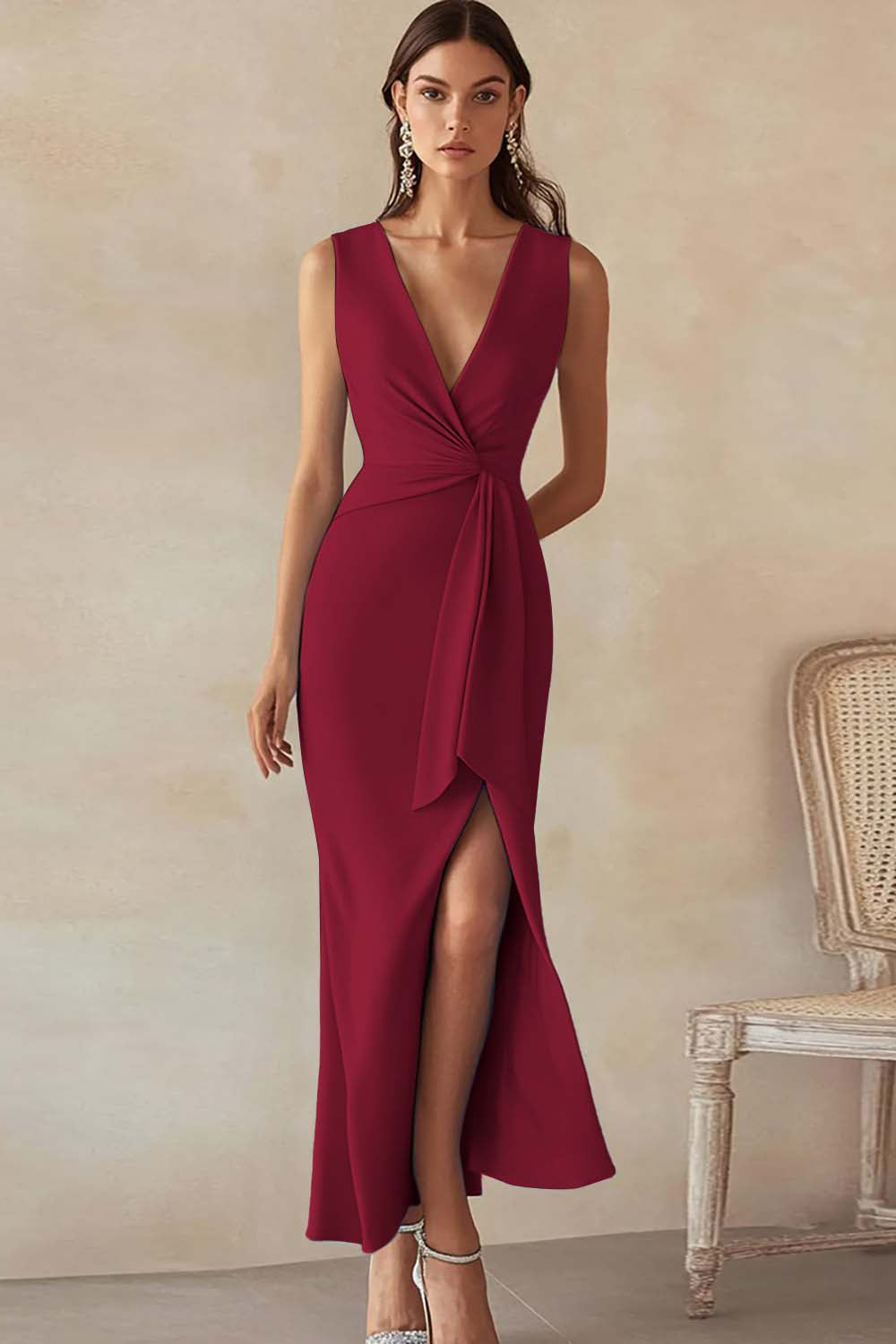 Ivory V Neck Bodycon Work Dress