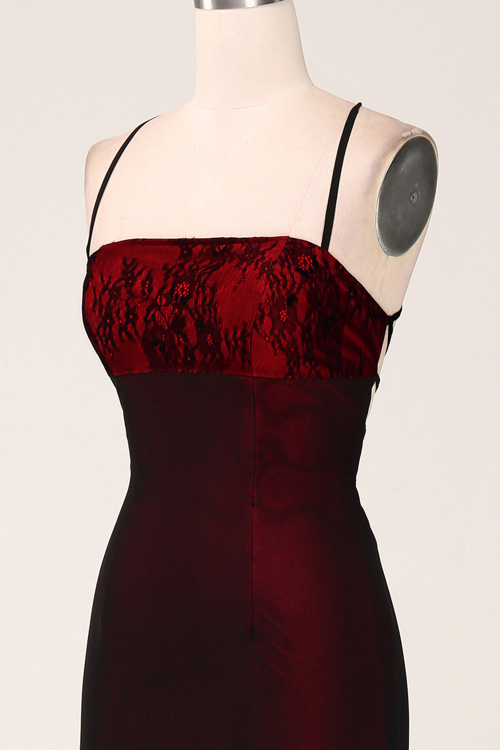 Black Red Spaghetti Straps Sheath Maxi Dress with Lace-up Back