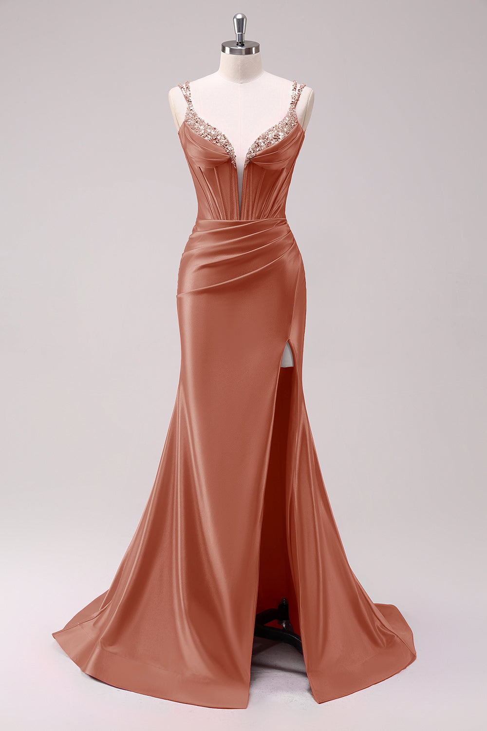 Fuchsia Ruched Corset Mermaid Prom Dress with Slit