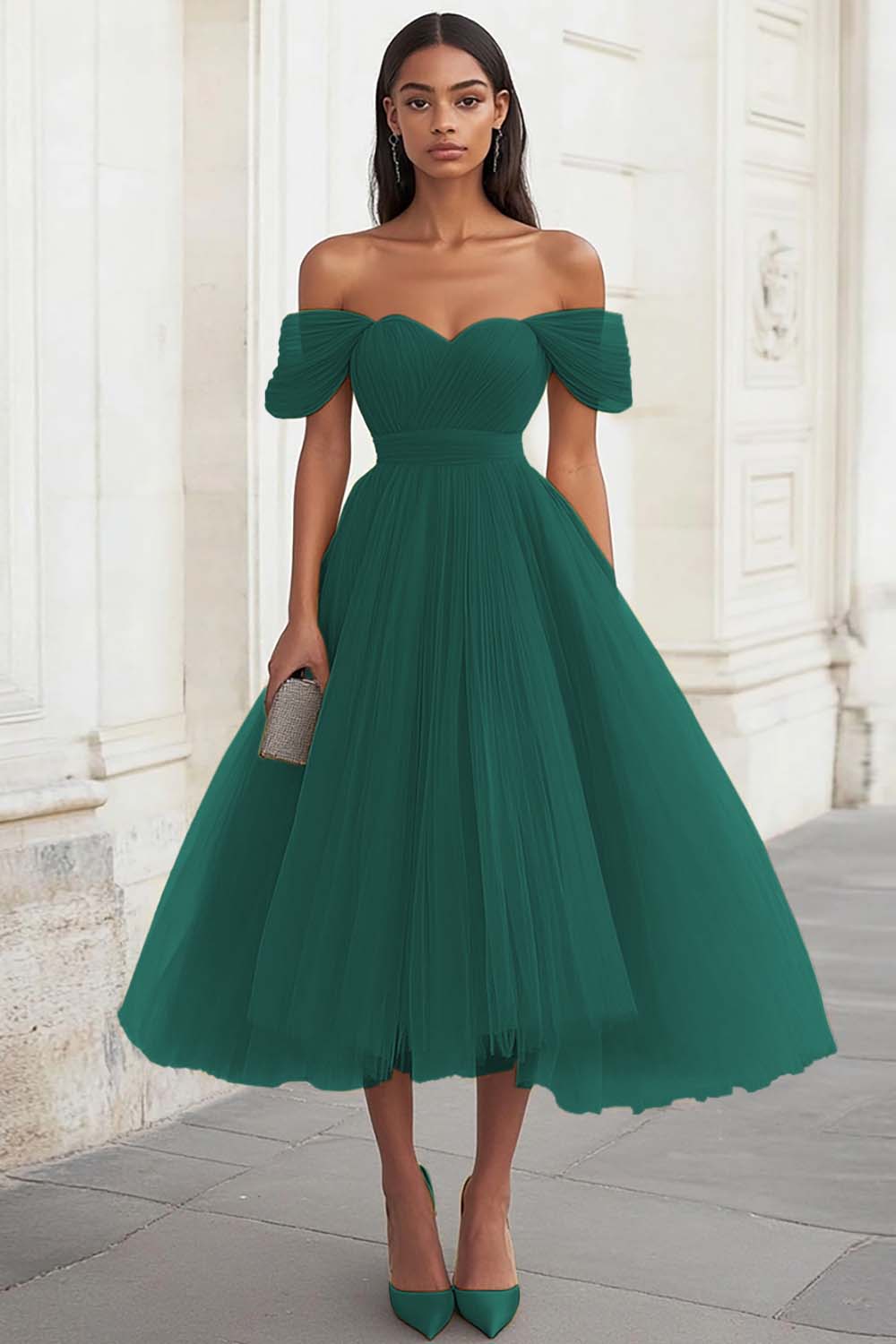 Yellow Off The Shoulder A Line Tulle Wedding Guest Dress