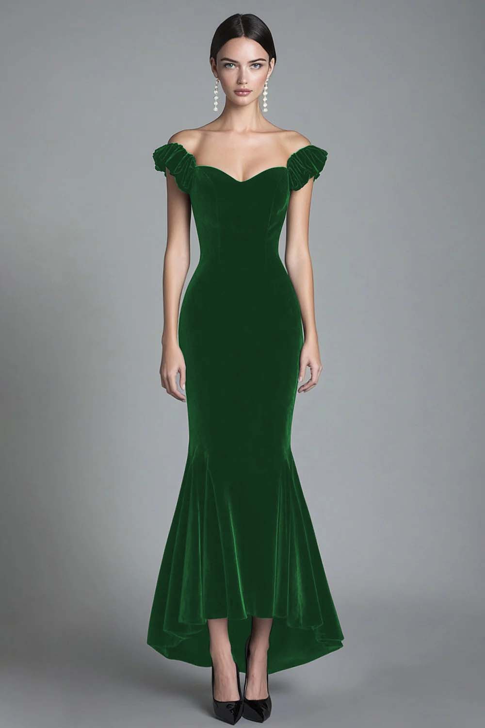 Off the Shoulder Mermaid Black Velvet Long Formal Dress