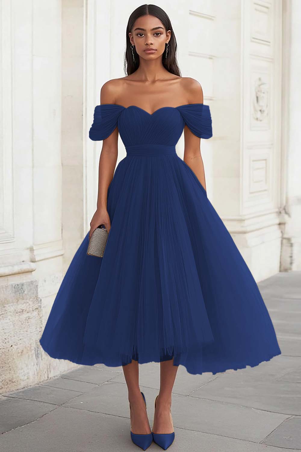 Yellow Off The Shoulder A Line Tulle Wedding Guest Dress