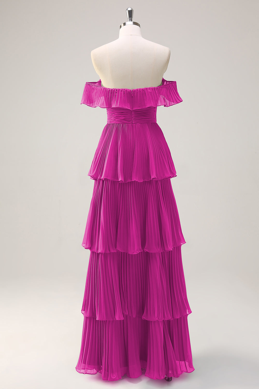 Eucalyptus Tiered A Line Pleated Off the Shoulder Bridesmaid Dress
