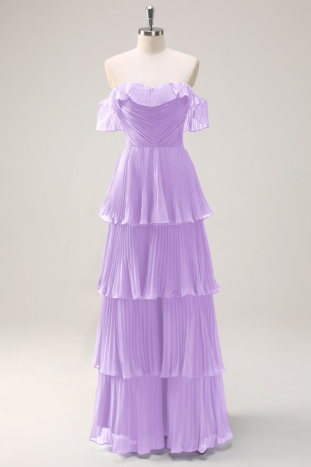 Eucalyptus Tiered A Line Pleated Off the Shoulder Bridesmaid Dress