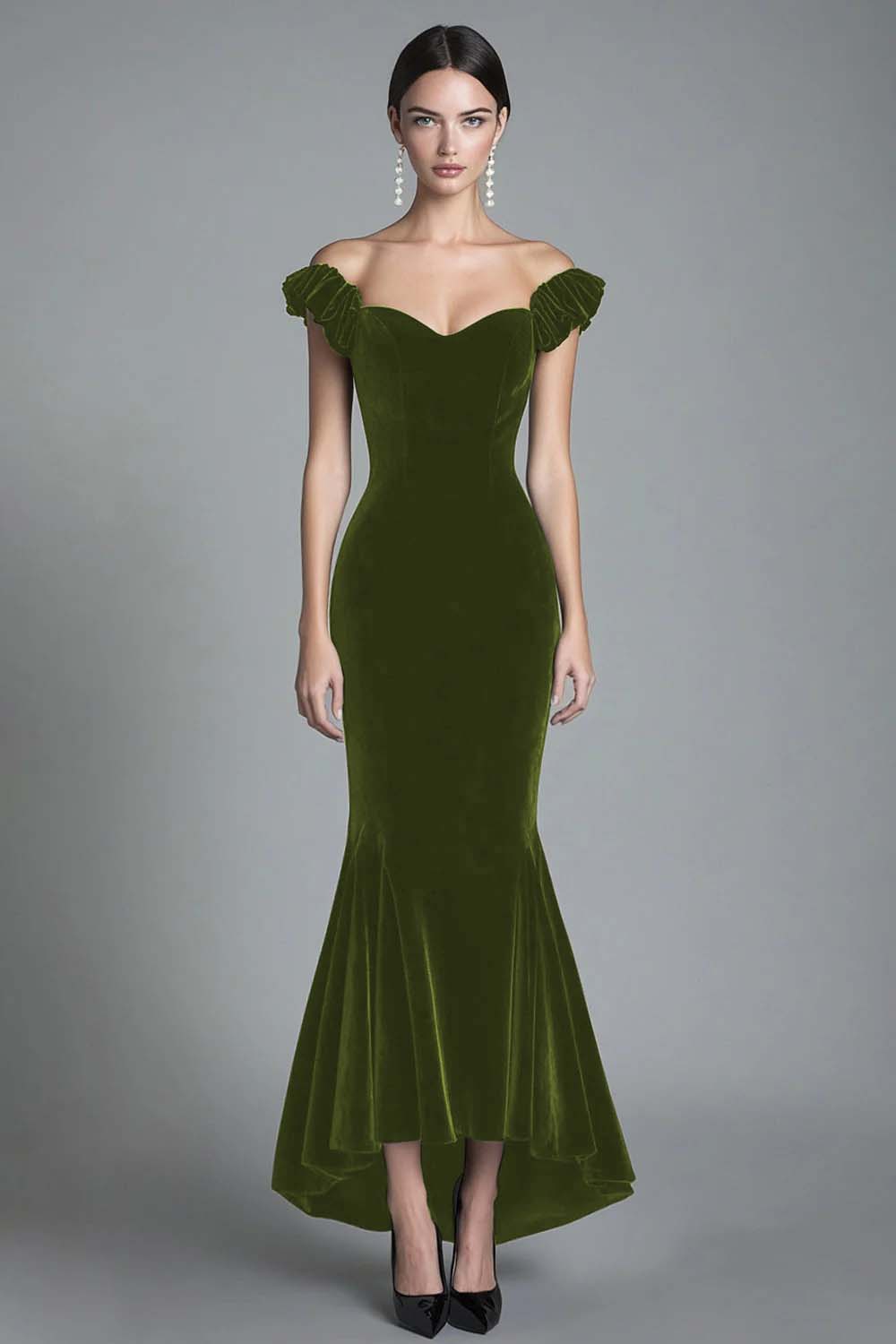 Off the Shoulder Mermaid Black Velvet Long Formal Dress