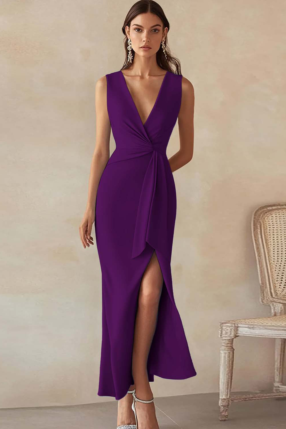 Ivory V Neck Bodycon Work Dress