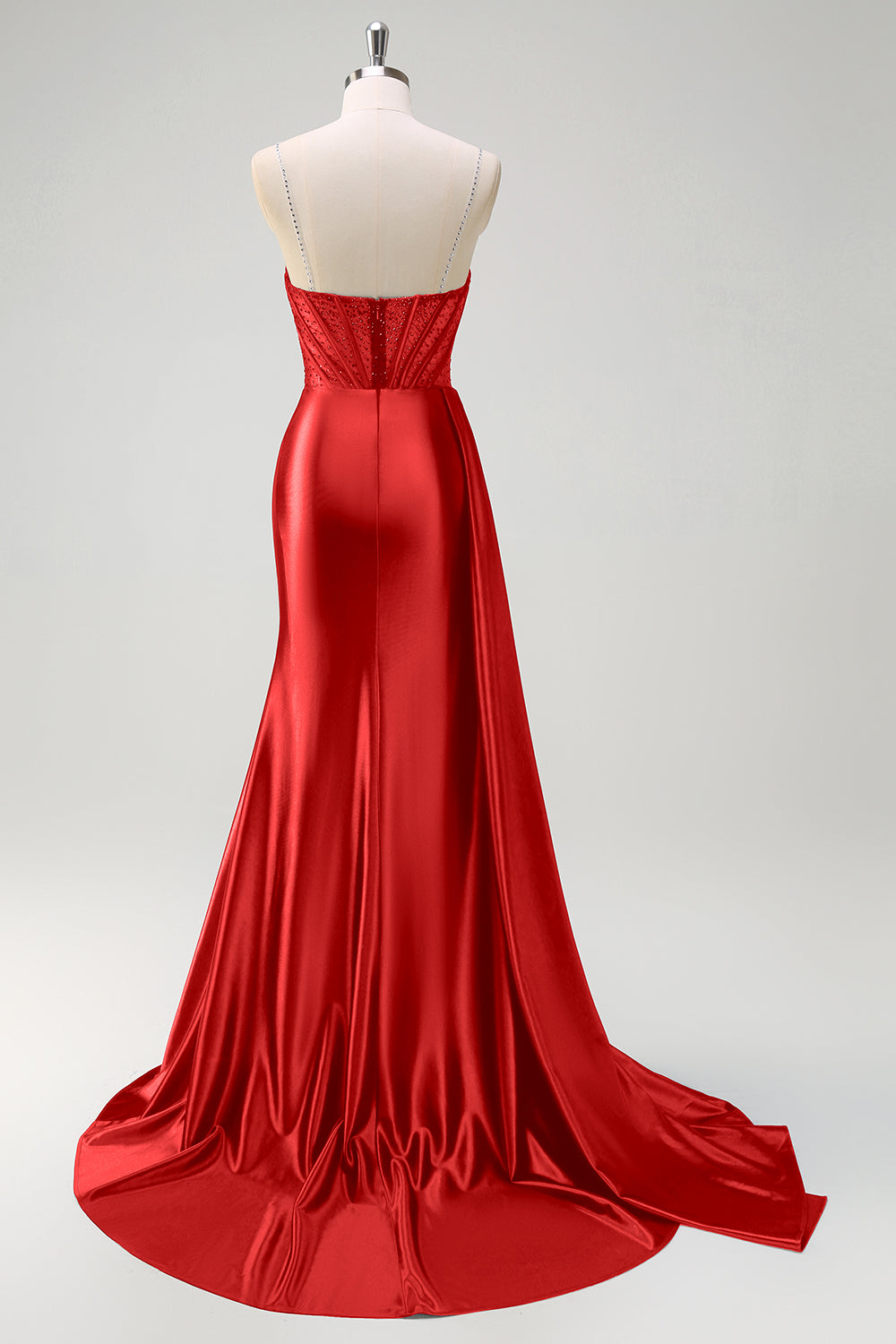 Beaded Corset Spaghetti Straps Mermaid Navy Prom Dress with Slit