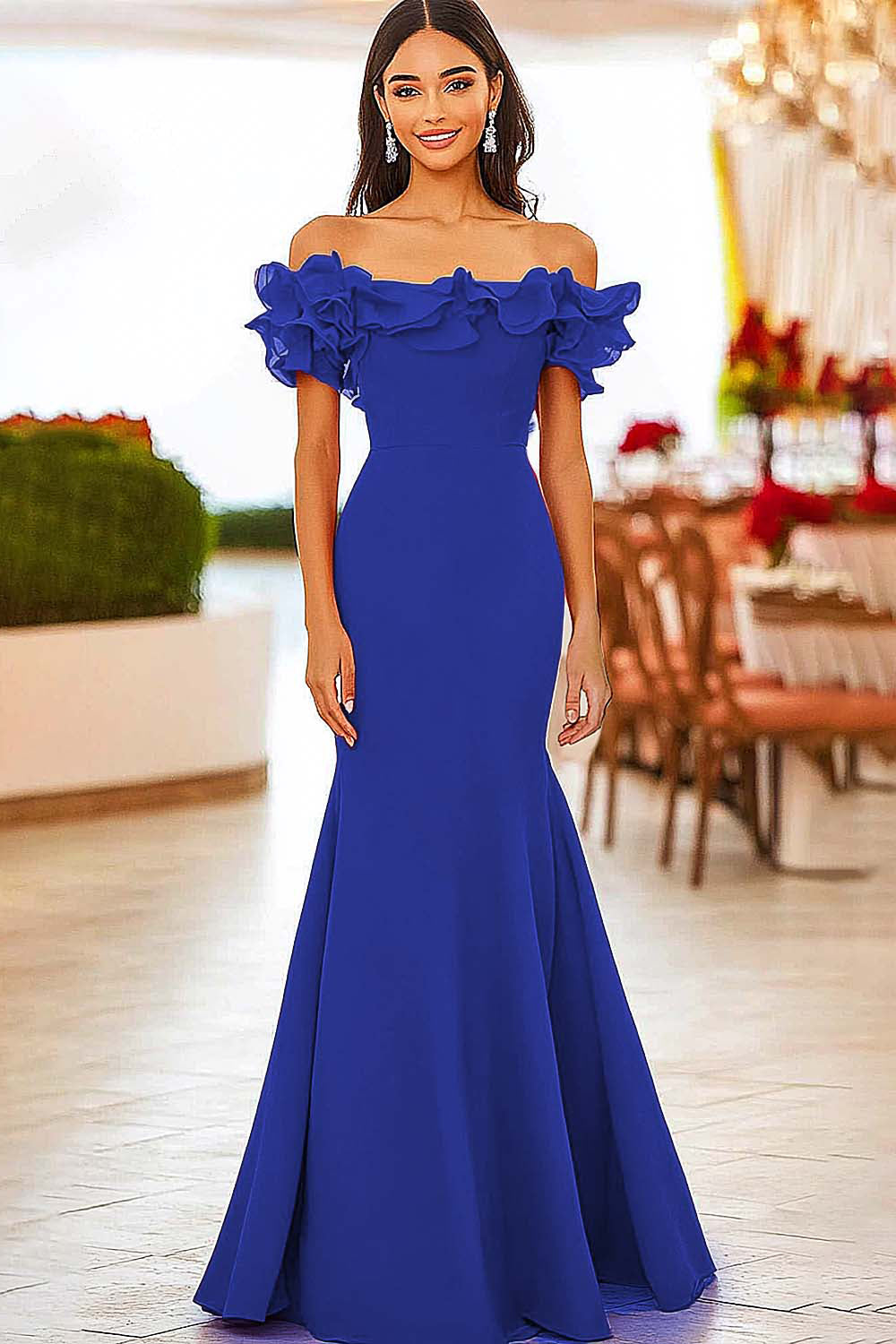 Red Mermaid Off the Shoulder Ruffled Gala Dress