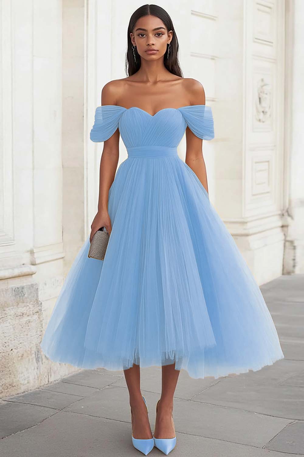 Yellow Off The Shoulder A Line Tulle Wedding Guest Dress