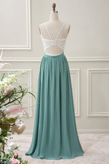 Eucalyptus Open Back Boho Chiffon Maxi Dress with Lace