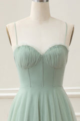 Matcha A Line Spaghetti Straps Corset Tulle Tea-Length Dress