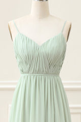 A Line Dusty Sage Chiffon Spaghetti Straps Maxi Dress with Slit