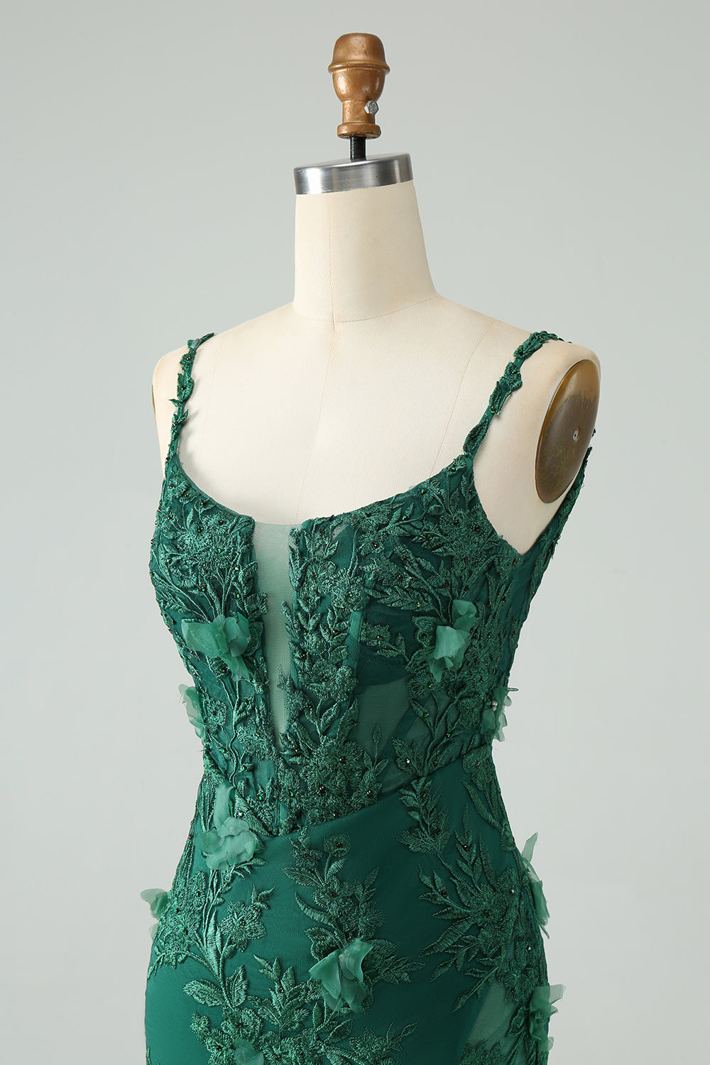 Dark Green Bodycon Spaghetti Straps Mini Dress with Appliques